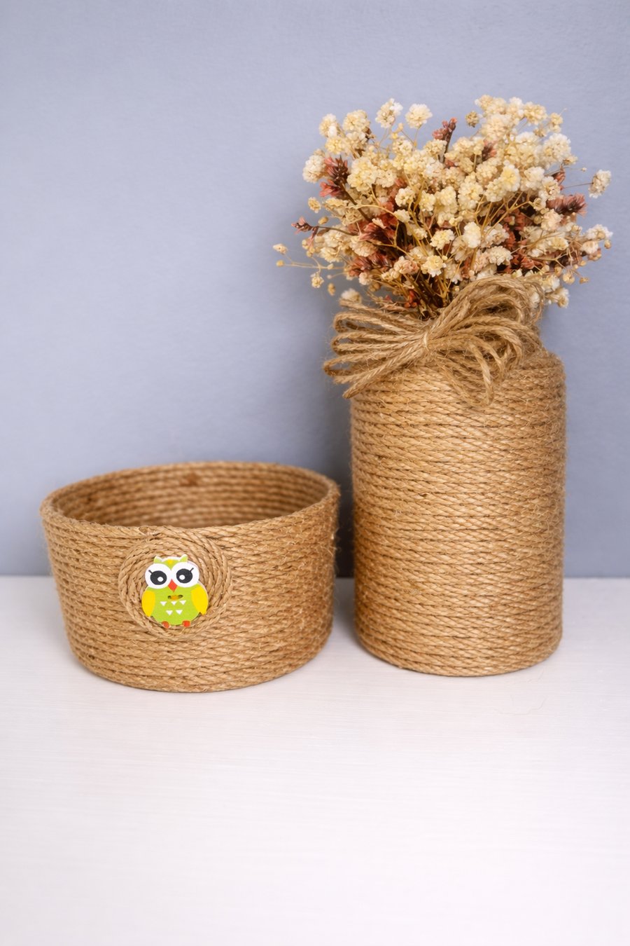Rustic Owl Twine Storage Pots UK Handmade Housewarming Gift