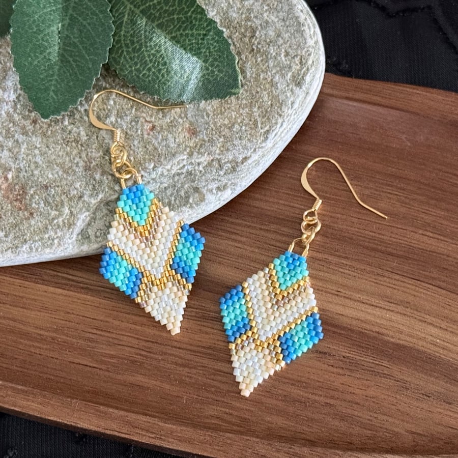 Handmade Beadwork Diamond Earrings in a Beach Inspired Chevron Design