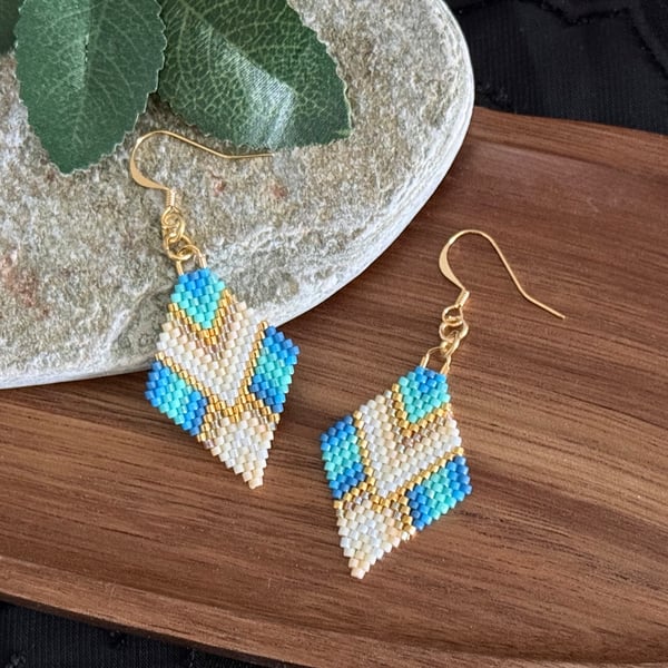 Handmade Beadwork Diamond Earrings in a Beach Inspired Chevron Design