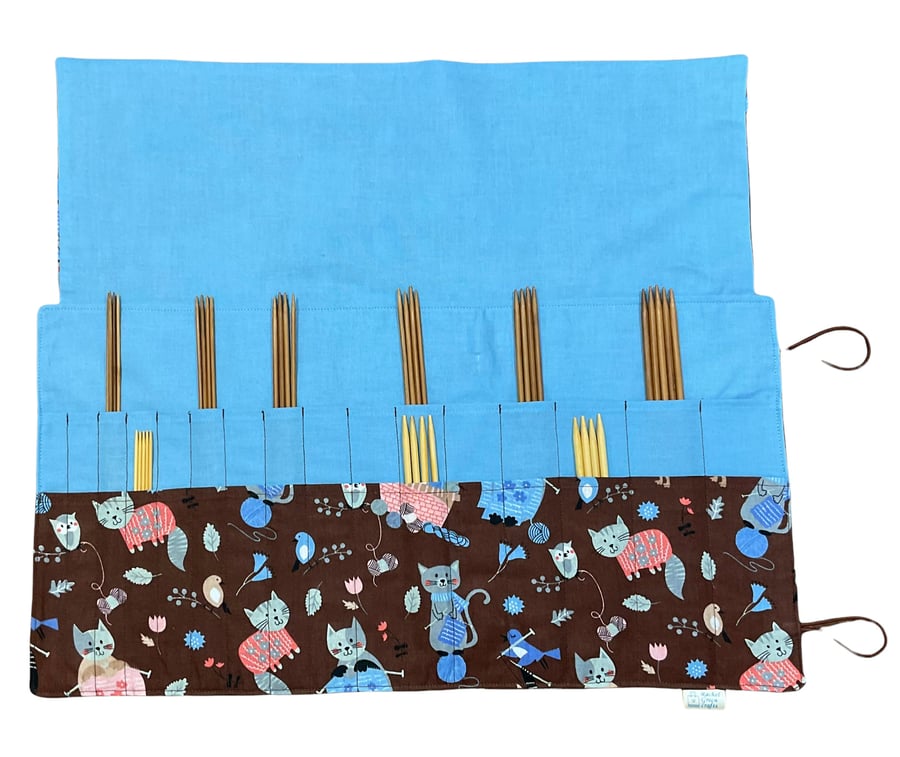 Double pointed case with cats, DPN Case, knitting needle case, crochet hook case