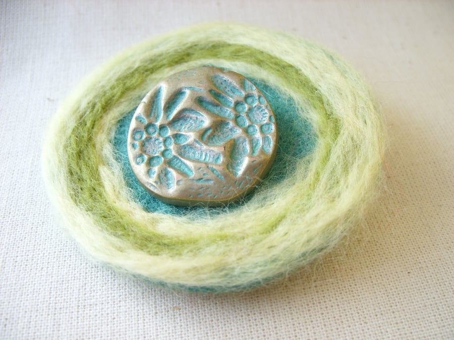 Green Felted Button Corsage