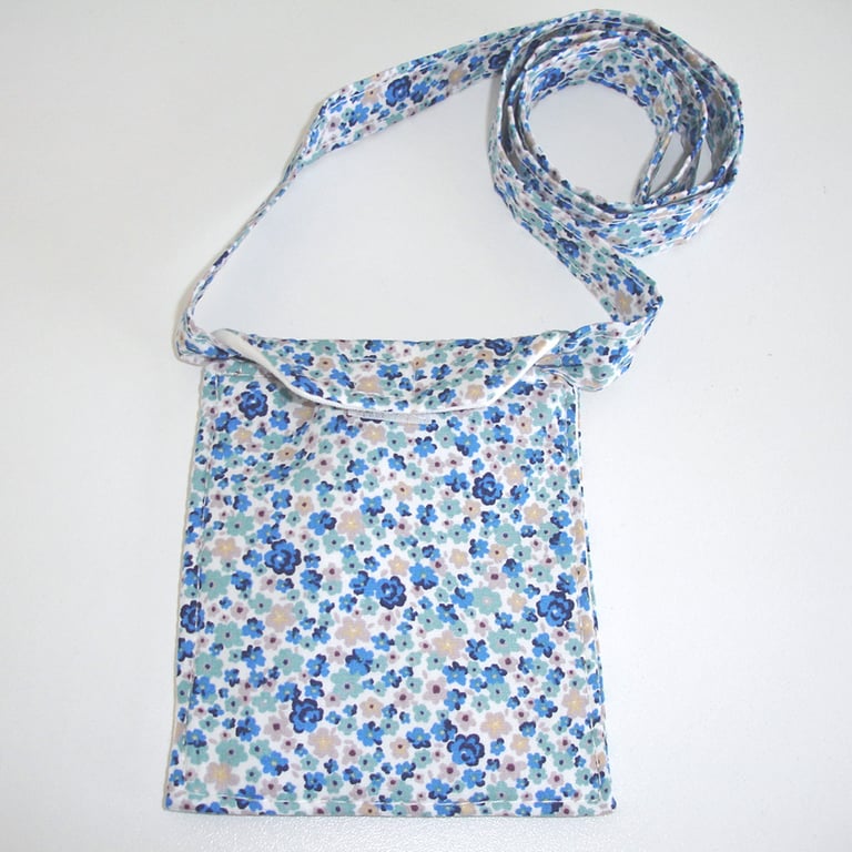 Phone Case Clamshell SMALL Doro Mobile Pouch With Strap Blue Floral