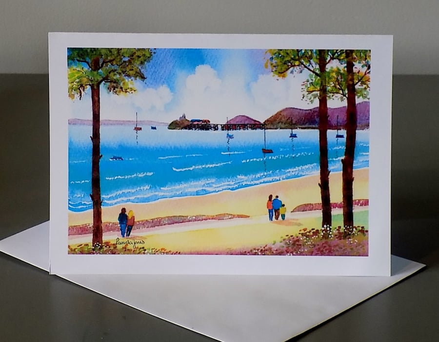 Artist Greetings Card, Strolling To Mumbles, South Wales, Blank, A5 