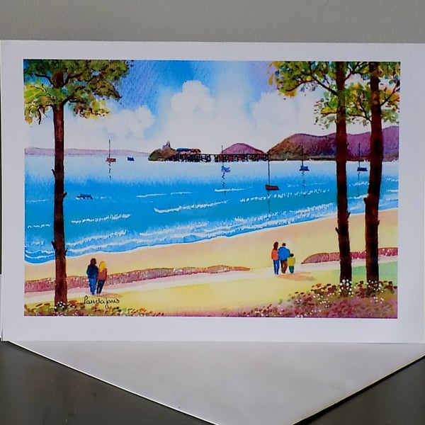 Artist Greetings Card, Strolling To Mumbles, South Wales, Blank, A5 