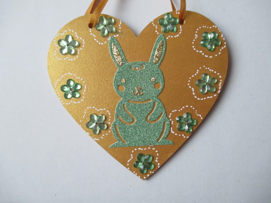 Bunny Rabbit Love Heart Hanging Decorations Valentine Day Gift Flower Gold 