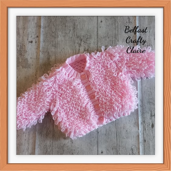 MADE TO ORDER - Hand Knitted Baby - LOOPY Style - Cardigan - Coat - BABY PINK