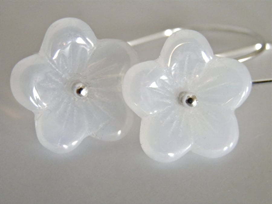 Sterling Silver White Flower Earrings