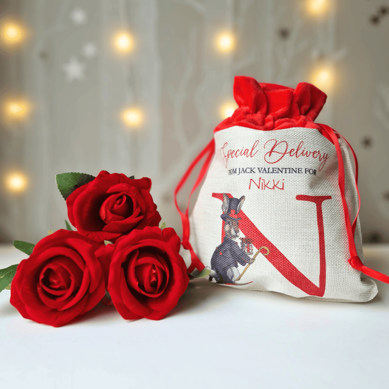 Personalised Jack 'Rabbit' Valentine Small Linen Gift Bag