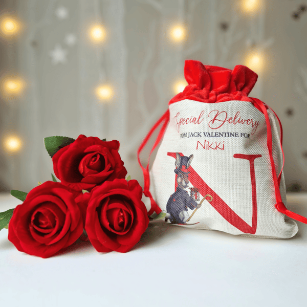 Personalised Jack 'Rabbit' Valentine Small Linen Gift Bag