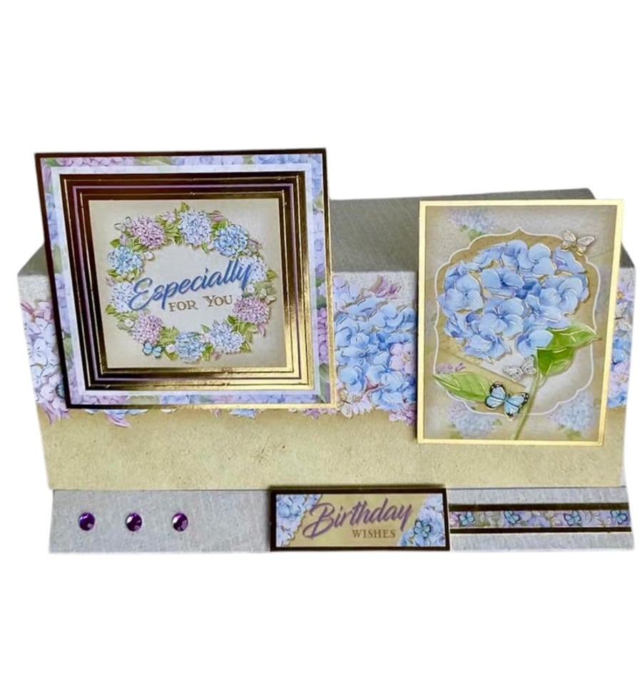 Birthday Card for Him or Her.  Hydrangea Birthday Card. Easel Card.