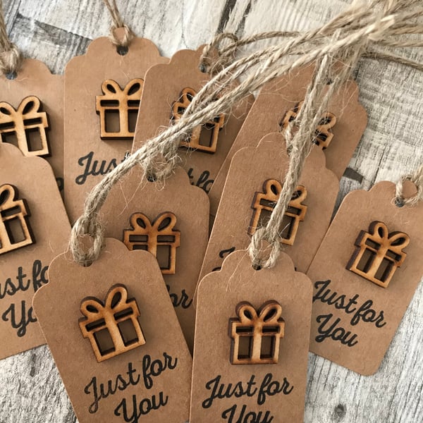 10 x handmade wooden gift 'just for you'  gift tags 