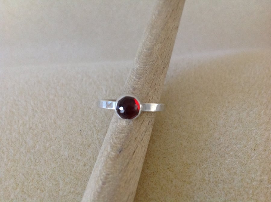 Red Garnet Sterling and Fine silver rose cut ring