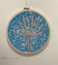 Linocut Embroidered Circular Hoop Hanging on Canvas - Agapanthus Seedhead - Image 1