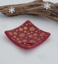 Snowflakes Fused Glass Trinket Dish-Tealight Holder - Red and Gold - Image 1