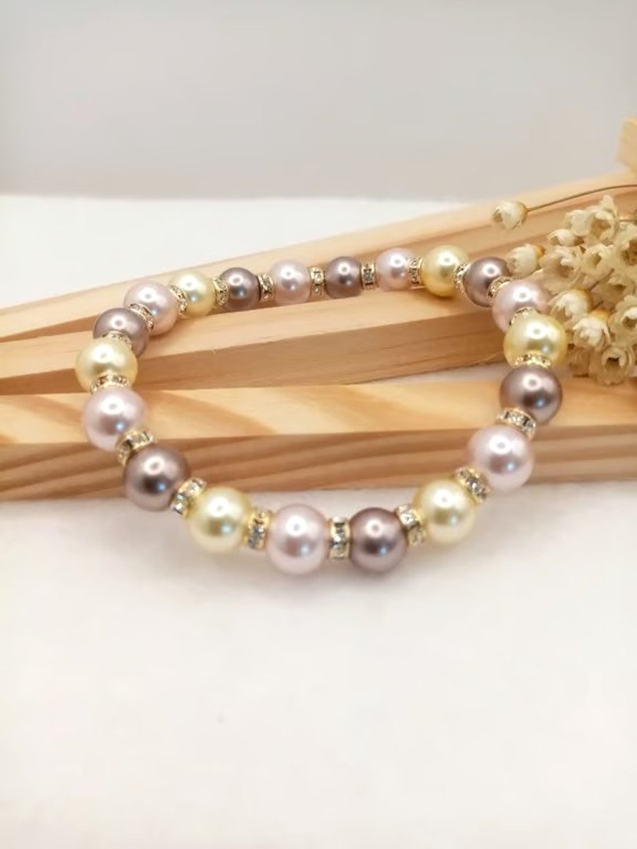 Pearl Bracelet - Neapolitan Ice Cream Stretch Bracelet - Special Occasion 