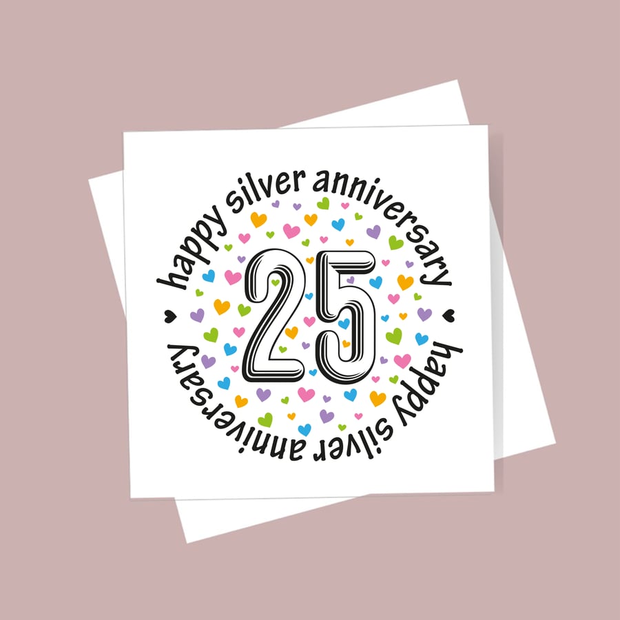 25th Wedding Anniversary card - silver anniversary, free postage, blank inside