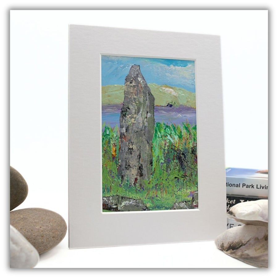 An original painting - landscape - standing stone - acrylic artwork - Scotland