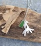 Sterling silver seaweed and seaglass pendant 