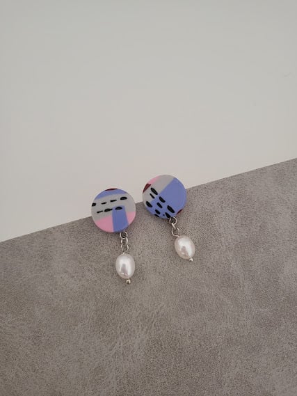 Handmade Polymer Clay Earrings with Pearl - Lavender Sky Pearl Earrings