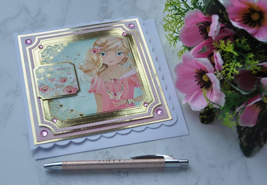 Birthday Card Teenage Girl Wishing You A Magical Day Pink 3D Luxury Handmade