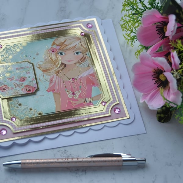 Birthday Card Teenage Girl Wishing You A Magical Day Pink 3D Luxury Handmade
