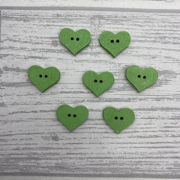 10 green heart shaped buttons