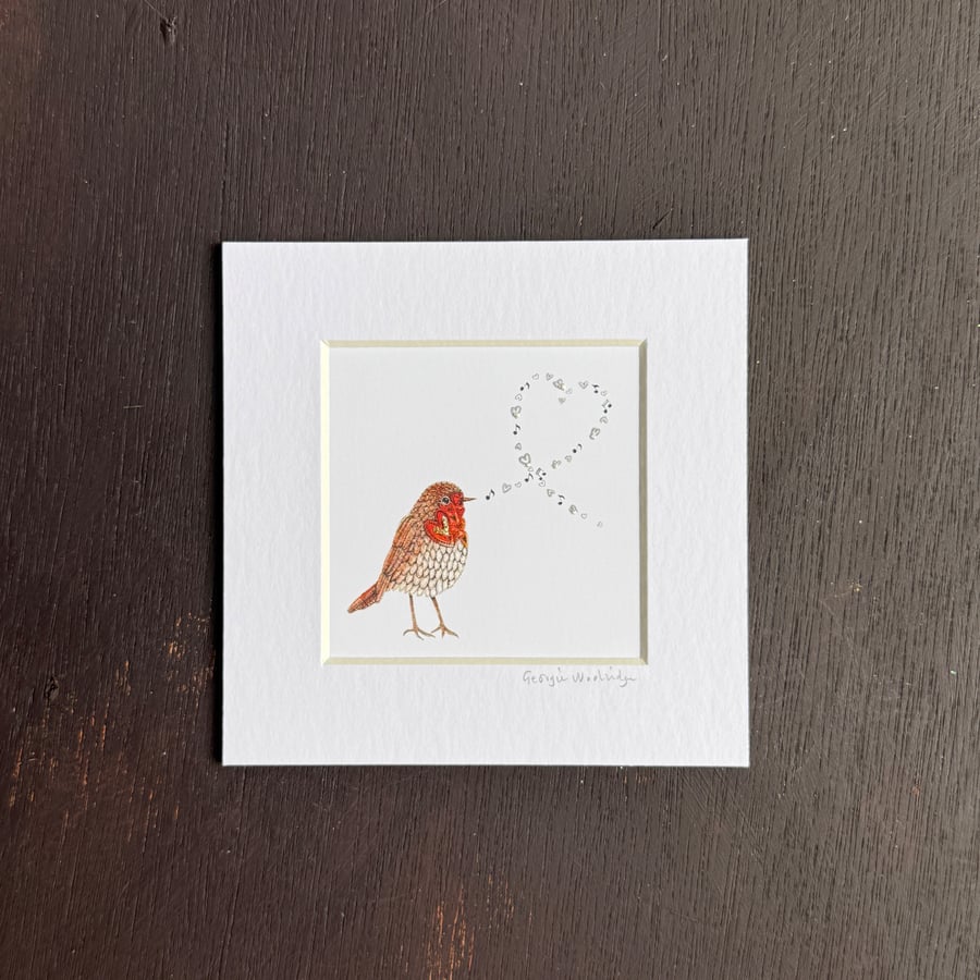 'Robin Song' 5" x 5" Hand Finished Print