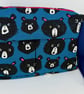 Handmade blue cotton canvas fully lined messenger bag with pockets in fun teddy 