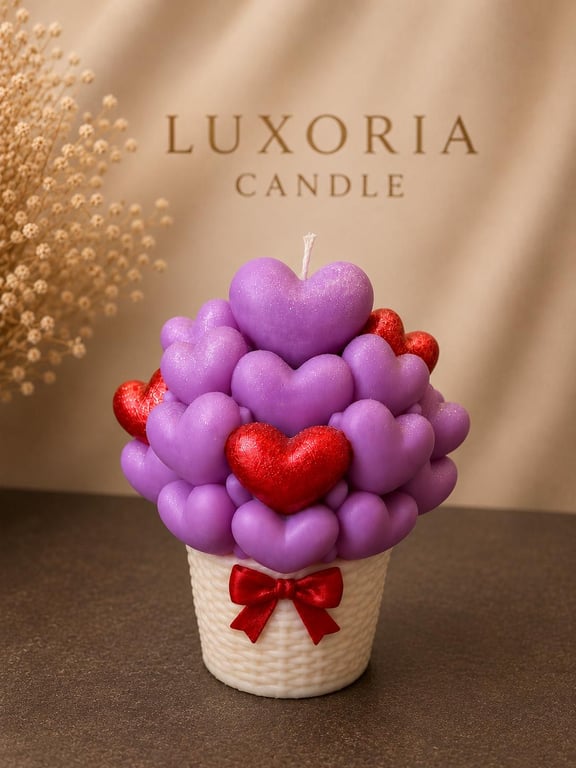 Heart Bouquet Candle Handmade Valentine's Candle Romantic Gift for Her Unique He