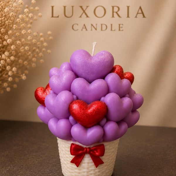 Heart Bouquet Candle Handmade Valentine's Candle Romantic Gift for Her Unique He