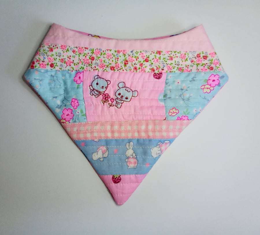 Pink Bandana bib,  patchwork bib, quilted bib, reversible baby bib