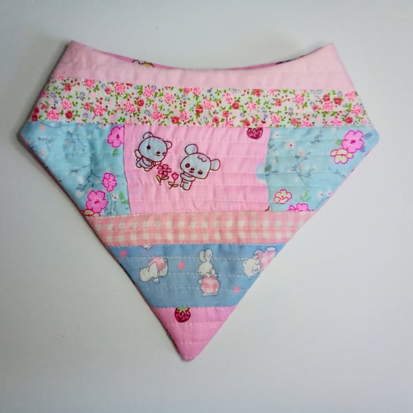 Pink Bandana bib,  patchwork bib, quilted bib, reversible baby bib