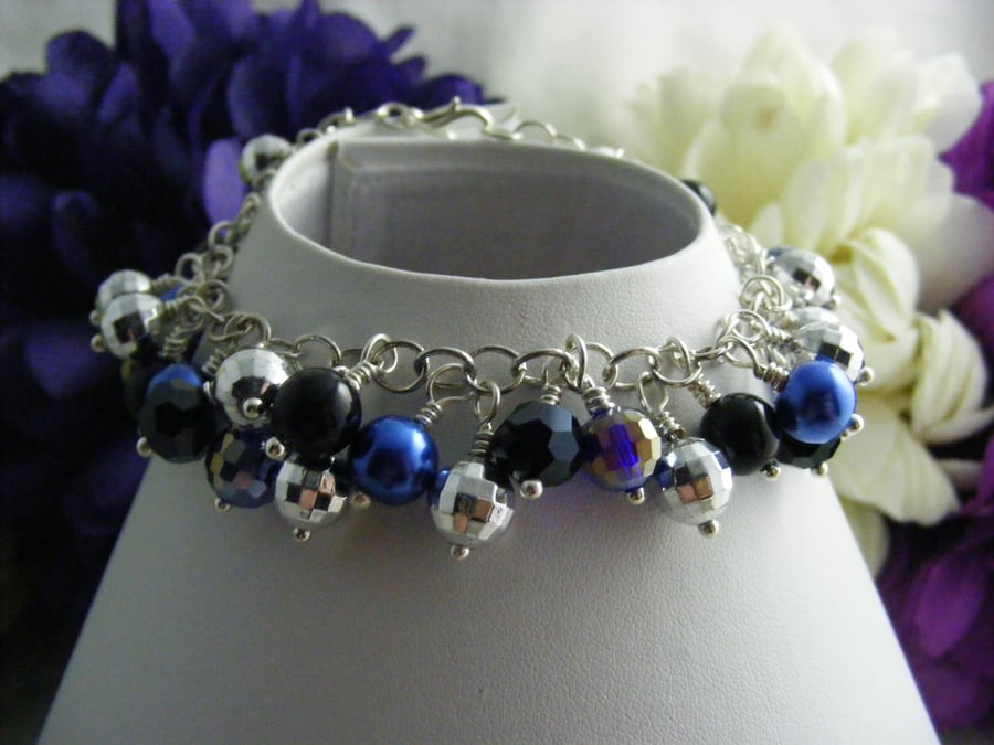 Navy, Black and Silver Charm Bracelet