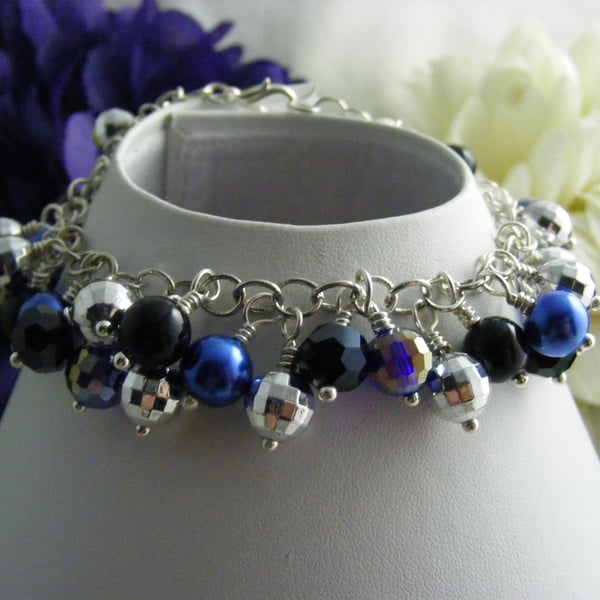 Navy, Black and Silver Charm Bracelet