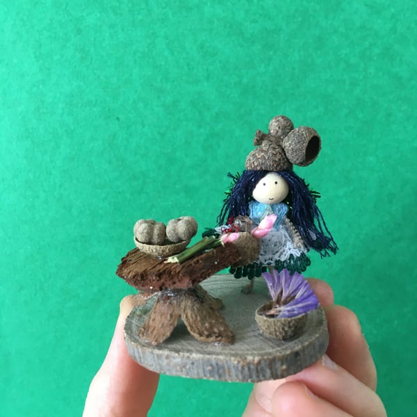 Very Tiny Cooking Fairy Decoration, Fairy Doll Ornaments, Cottage Core