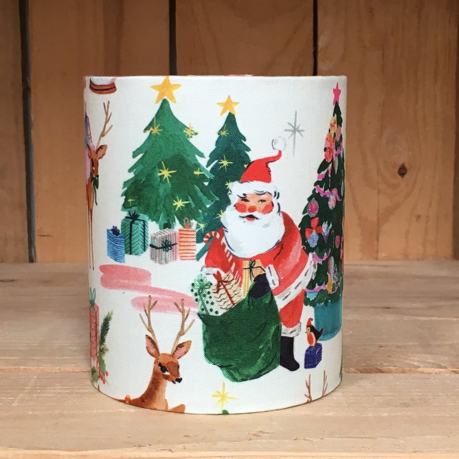 Handmade Dear Santa Christmas fabric Little Lantern with fairy lights