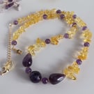 Natural Citrine & Amethyst Choker Necklace, Handmade Gemstone Jewellery