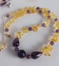 Natural Citrine & Amethyst Choker Necklace, Handmade Gemstone Jewellery