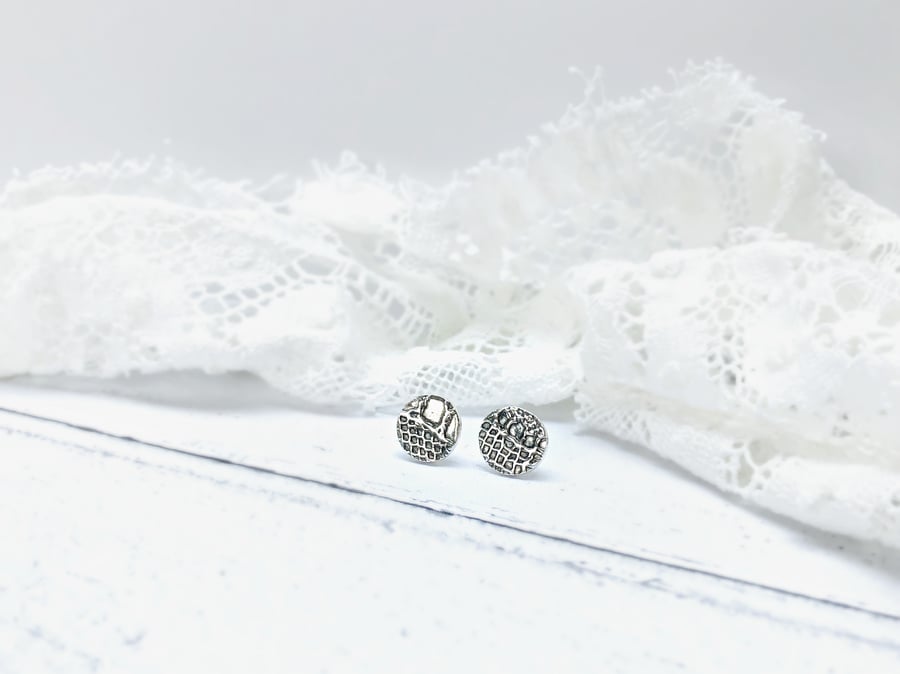 Fine Silver 'English Lace' ear studs. A beautiful gift for a beautiful lady. 