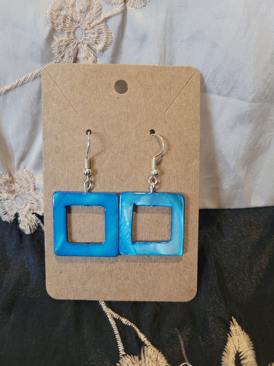S925 Sterling Silver Earrings - Blue Shell Squares