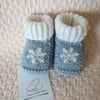 Hand knit snowflake baby bootie, shoe , footwear 