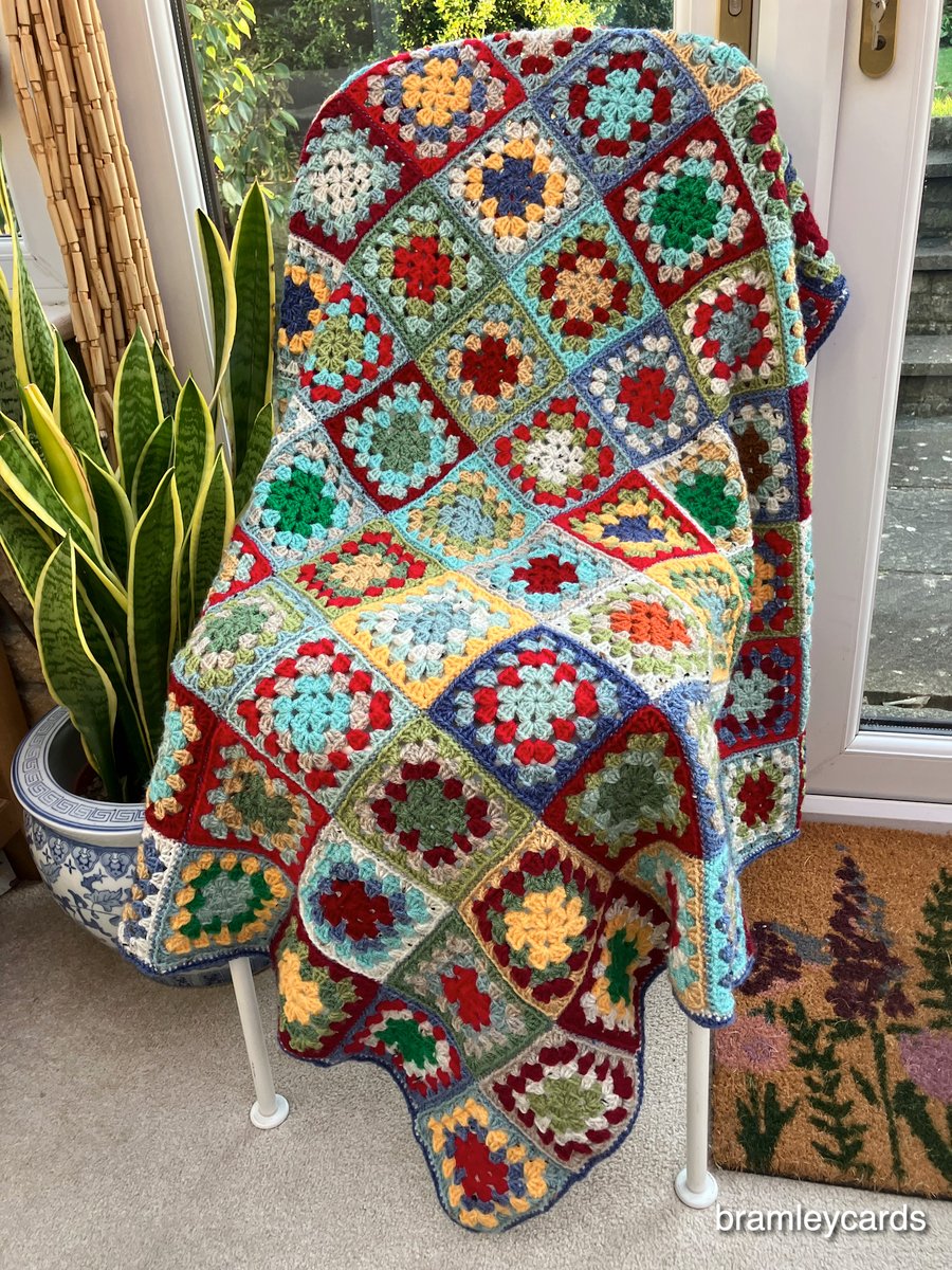 Acrylic Wool Denim Stargazer Granny Squares Lap Blanket