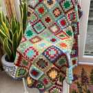 Acrylic Wool Denim Stargazer Granny Squares Lap Blanket