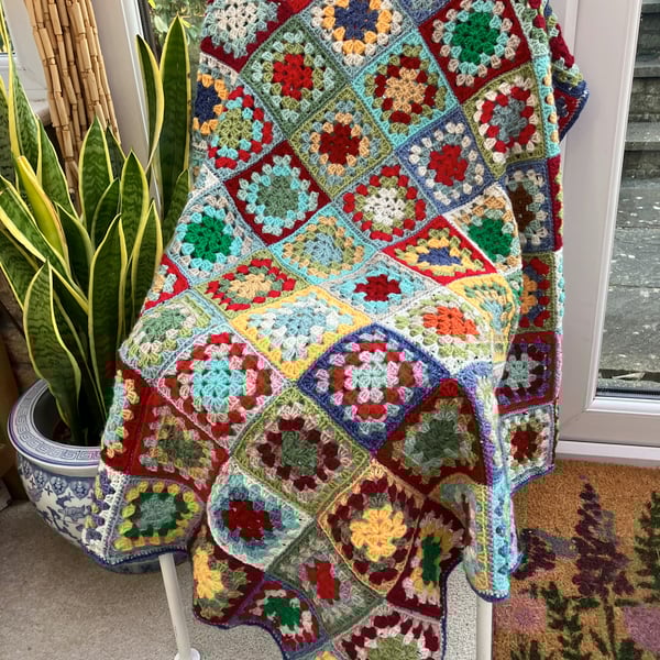Acrylic Wool Denim Stargazer Granny Squares Lap Blanket