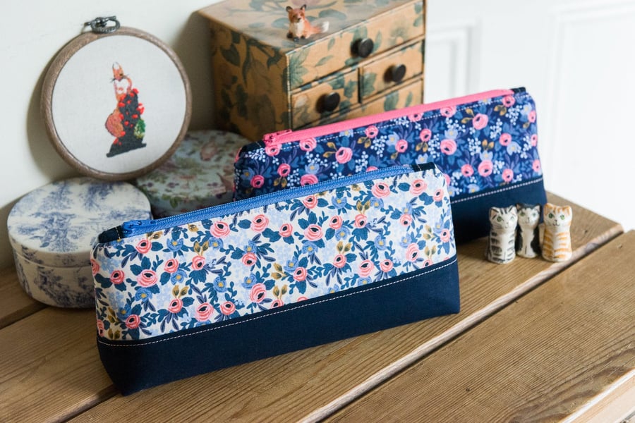 Zip pouch in a really useful size made with Rifle Paper Co Les Fleurs Rosa print