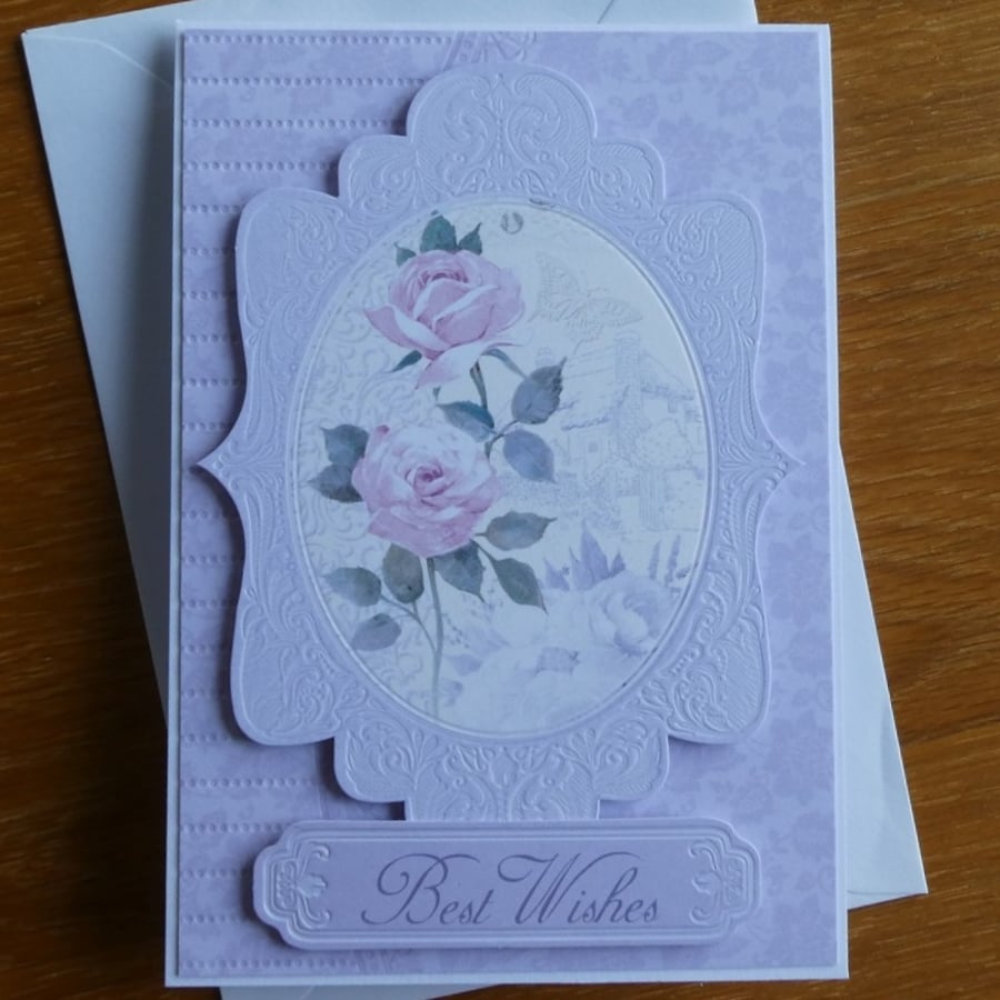 Best Wishes Card - Pink Roses