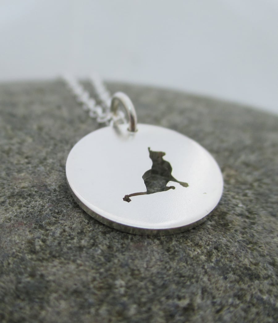 Cat Necklace. Little Cat Sterling Silver Pendant hand sawn by artist maker. 