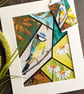 Mixed media collage of blue tits and daisies - gift for nature lover - Image 2