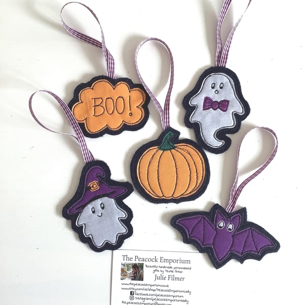 Handmade Halloween Decoration Set - Bundle of Five Hanging Ghost, Pumpkin, Bat, 