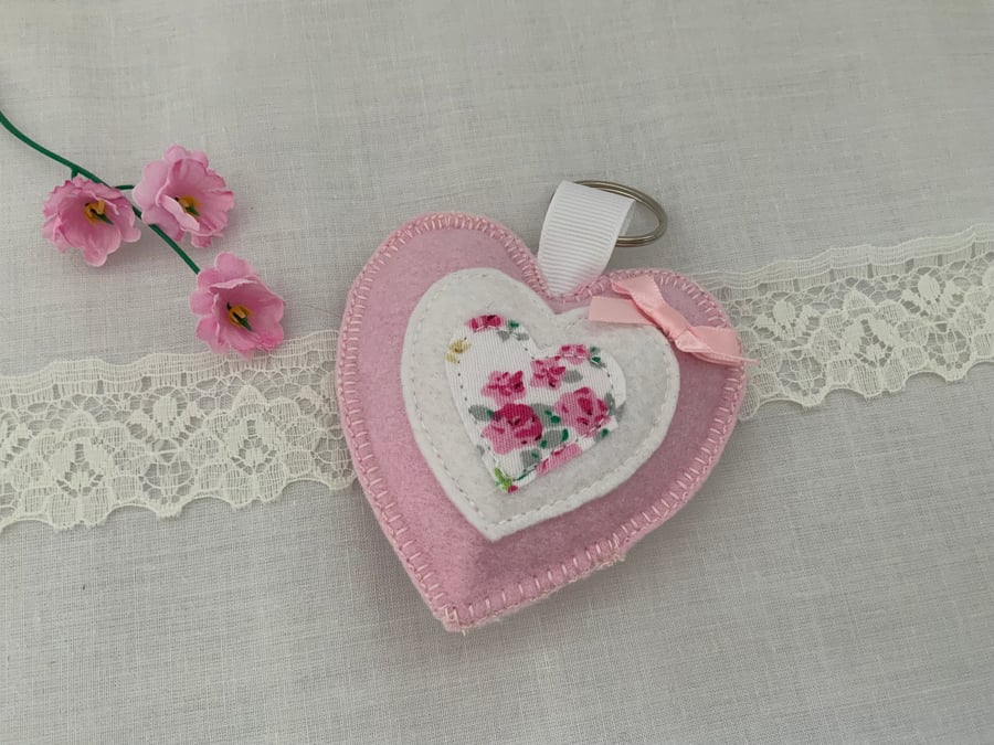 Personalised Felt Heart Keyrings, Handmade Mothers Day Gift, Mum Keyring